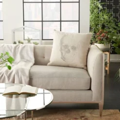 20"x20" Oversize Life Styles Printed Skull Square Throw Pillow Natural - Mina Victory -Home Furnishing Store GUEST a26f20ab e382 4493 9881 c473fd2b89a0
