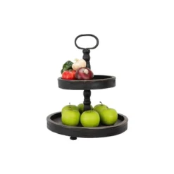 2 Tier 15" X 18.5" Distressed Wood Tray With Metal Handle Black - Storied Home -Home Furnishing Store GUEST a672ebea 9864 4465 8adc b4a4bab7ae5b