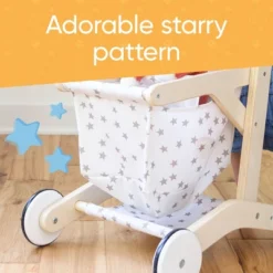 Hearthsong Wooden Shopping Cart For Pretend Play With Natural Finish, Real Rolling Wheel And Removable Cloth Basket -Home Furnishing Store GUEST aaecf5b4 1ecf 406f a619 b68094d10625