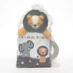 Lambs & Ivy Jungle Story Developmental Soft Book & Lion Plush Toy Gift Set