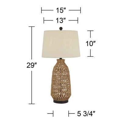 360 Lighting San Carlos Modern Coastal Table Lamp 29" Tall Natural Rattan Wicker Oatmeal Fabric Drum Shade For Bedroom Living Room Bedside Nightstand 5 360 Lighting San Carlos Modern Coastal Table Lamp 29" Tall Natural Rattan Wicker Oatmeal Fabric Drum Shade For Bedroom Living Room Bedside Nightstand - Image 5