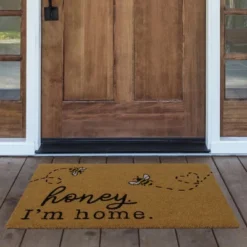 Farmhouse Living Honey I'm Home Bee Coir Doormat - 18" X 30" - Natural - Elrene Home Fashions