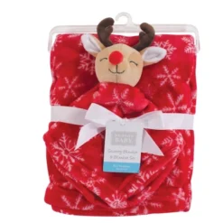 Hudson Baby Infant Plush Blanket With Security Blanket, Reindeer, One Size