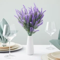 Juvale 12 Bundles Artificial Lavender Flowers For Bouquets, Fake Wild Stems For Wedding, Faux Table Centerpieces (14x2x3 In)