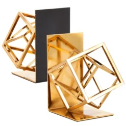 Juvale Decorative Gold Bookends With Square Metal Geometric Design, For Books, Magazines, Journals, Slip-Resistant Pads (5x6x3 In) -Home Furnishing Store GUEST bc16646c f677 4273 8645 83c3876d3f07