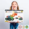 Hurtle Kids Childrens Deluxe 70 Piece Educational STEM Engineering Magnetic Building Block Set With 2 Big Wheels, Car Body, And Bulldozer Arm, Multi
