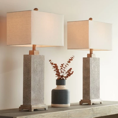 360 Lighting Caldwell Rustic Farmhouse Table Lamps 26 3/4" High Set Of 2 Earth Tone Hammered Oatmeal Fabric Rectangular Shade For Bedroom Living Room 1 360 Lighting Caldwell Rustic Farmhouse Table Lamps 26 3/4" High Set Of 2 Earth Tone Hammered Oatmeal Fabric Rectangular Shade For Bedroom Living Room
