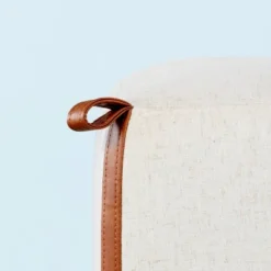 Square Fabric Ottoman With Faux Leather Trim - Heathered Cream - Hearth & Hand™ With Magnolia -Home Furnishing Store GUEST c12e5e41 2666 4845 b214 cb75ae2a44e7