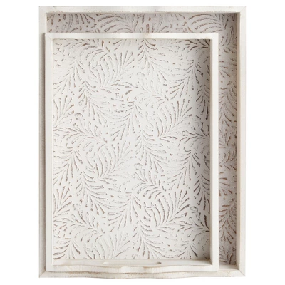 Juvale 2-Pack Rustic Wood Coffee Table Serving Tray With Handles For Ottoman, White Floral 6 Juvale 2-Pack Rustic Wood Coffee Table Serving Tray With Handles For Ottoman, White Floral - Image 6