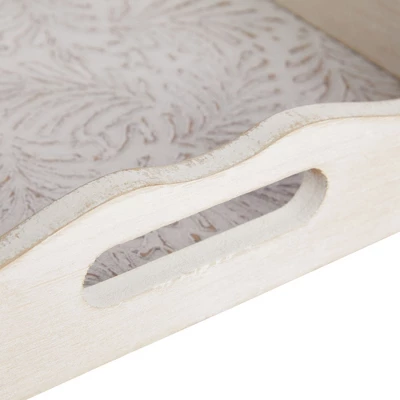 Juvale 2-Pack Rustic Wood Coffee Table Serving Tray With Handles For Ottoman, White Floral 5 Juvale 2-Pack Rustic Wood Coffee Table Serving Tray With Handles For Ottoman, White Floral - Image 5