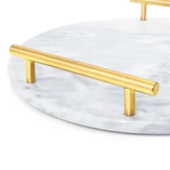 Juvale Round Marble Tray For Vanity With Handles, White Marble And Gold Serving Board For Kitchen, Home Decor, Centerpiece Display, 10.7x10.7x0.4 In -Home Furnishing Store GUEST c6113938 1dcc 4205 9776 305025a4b09e