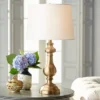 Regency Hill Traditional Table Lamp 26" High Antique Brass Candlestick White Fabric Drum Shade For Living Room Family Bedroom Bedside