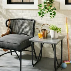 Square Faux Concrete & Metal Outdoor Accent Table - Dark Gray - Hearth & Handâ„¢ With Magnolia
