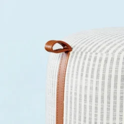 Round Fabric Ottoman With Faux Leather Trim - Cream/Gray Stripes - Hearth & Hand™ With Magnolia -Home Furnishing Store GUEST c920e0ae 3e0c 4b77 8a60 79bf22a83d4e