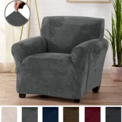 Great Bay Home Stretch Velvet-Plush Washable Chair Slipcover -Home Furnishing Store GUEST cd7cffc6 8a1d 4c83 9e00 9141edc8454f