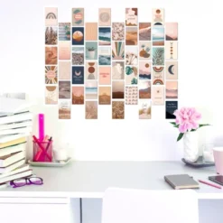 Juvale 50 Pack Boho Themed Aesthetic Wall Prints Collage Kit For Gallery Wall With Motivational Quotes For Indoor Home Decor, 4 X 6 In