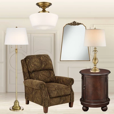 Regency Hill Traditional Table Lamp 26" High Antique Brass Candlestick White Fabric Drum Shade For Living Room Family Bedroom Bedside 8 Regency Hill Traditional Table Lamp 26" High Antique Brass Candlestick White Fabric Drum Shade For Living Room Family Bedroom Bedside - Image 8