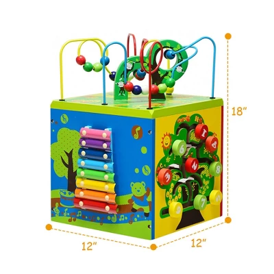 Costway 5-in-1 Wooden Activity Cube Toy Educational Learning Bead Maze W/ Rotatable Base 2 Costway 5-in-1 Wooden Activity Cube Toy Educational Learning Bead Maze W/ Rotatable Base - Image 2