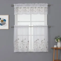 Kate Aurora Complete 3 Piece Embroidered Shabby Floral Roses Sheer Cafe Kitchen Curtain Tier & Valance Set -Home Furnishing Store GUEST d73fecb7 526d 4066 945e 5d22f93c9bb4