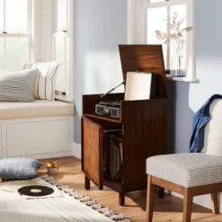 Wood & Cane Transitional Record Player Media Cabinet Brown - Hearth & Handâ„¢ With Magnolia