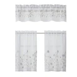 Kate Aurora Complete 3 Piece Embroidered Shabby Floral Roses Sheer Cafe Kitchen Curtain Tier & Valance Set -Home Furnishing Store GUEST dc8e4ca4 28f7 43f4 9fba a1c9434b31f6