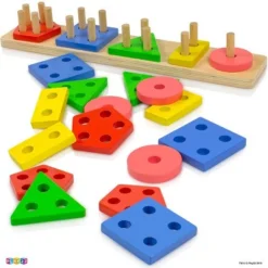 Shape Sorter Color Wooden Bard - Kids Early Learning Toddler Shape Sorter Toys Stack And Sort - 20 Pieces Geometric Board Puzzle - Play22Usa