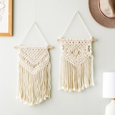 Okuna Outpost 2 Pack Boho Themed Woven Macrame Wall Art, Handing Décor For Home Or Nursery, 15 X 10 In 1 Okuna Outpost 2 Pack Boho Themed Woven Macrame Wall Art, Handing Décor For Home Or Nursery, 15 X 10 In