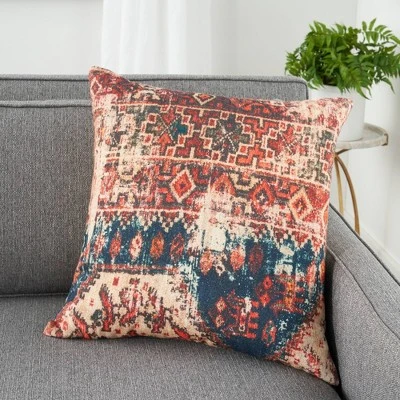 Persian Print Square Throw Pillow Red - Nicole Curtis 1 Persian Print Square Throw Pillow Red - Nicole Curtis