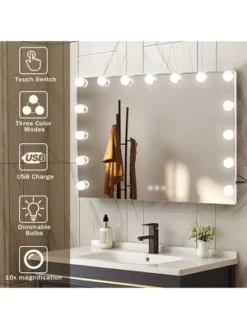 Fenchilin Vanity Hollywood Lighted Makeup Mirror With 15 Dimmable LED Bulbs For Dressing Room And Bedroom, Tabletop Or Wall-Mounted, 22.8"x 18.1" -Home Furnishing Store GUEST ec5d1884 d871 4e82 ae38 66fa3bbbcb8e