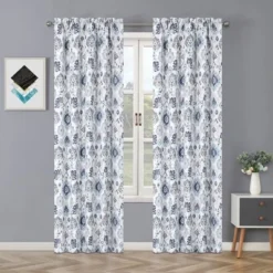 Kate Aurora Contemporary Influencer 2 Piece Water Color Damask Medallion Rod Pocket Window Curtain Panels