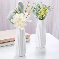 Juvale Set Of 6 White Ceramic Bud Vases For Flowers, Centerpieces, Home Decor, 1 X 6 In