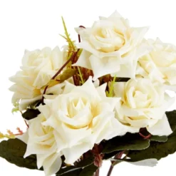 Farmlyn Creek 4 Piece Artificial White Roses, Fake Faux Flowers Plants With Ceramic Vase For Indoor Spring Home Decor -Home Furnishing Store GUEST fce32808 40af 4146 9eae 477d7304d13f