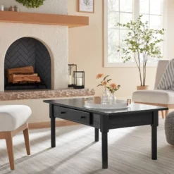 Wood Turned Leg Coffee Table With Drawer - Black - Hearth & Hand™ With Magnolia